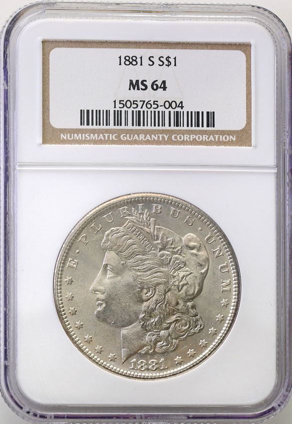 USA. 1 dolar 1881 S, San Francisco NGC MS64